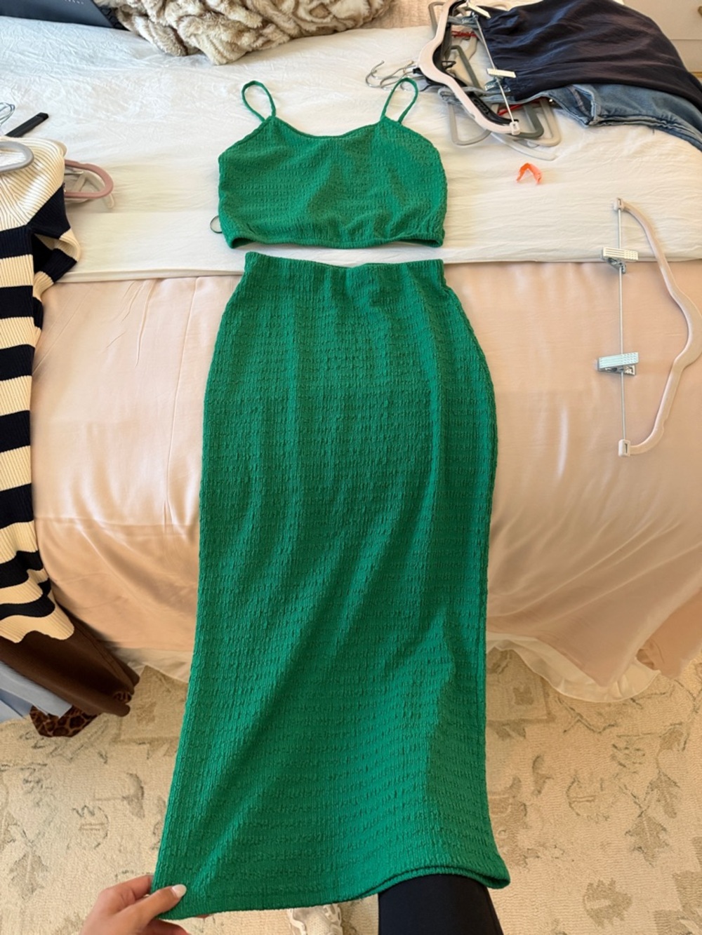Sadie & Sage Emerald Green Knit Maxi Skirt Set